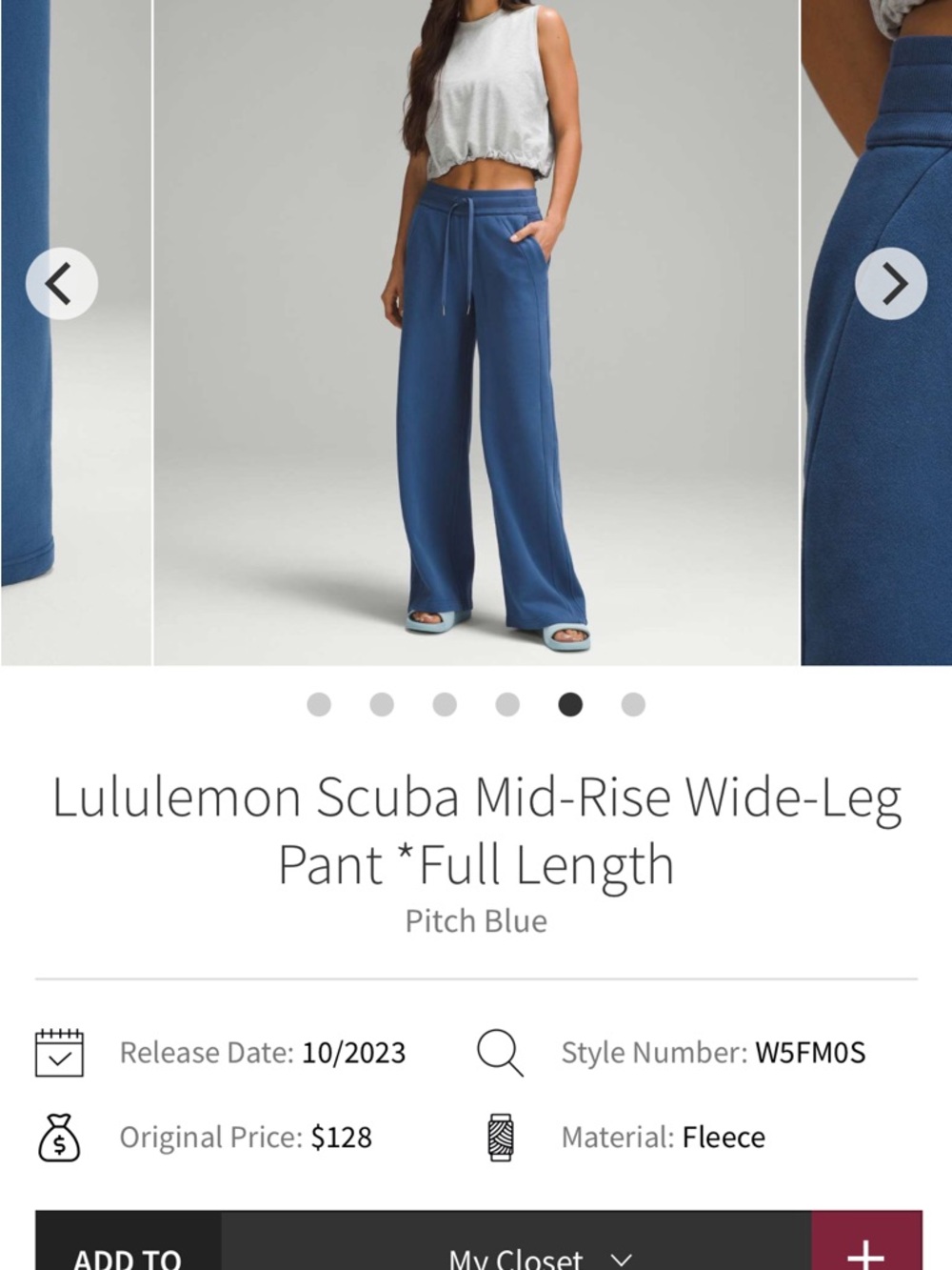 Lululemon Scuba Mid-Rise Wide-Leg Pants Pitch Blue Size 4 31” Inseam - Picture 12 of 16
